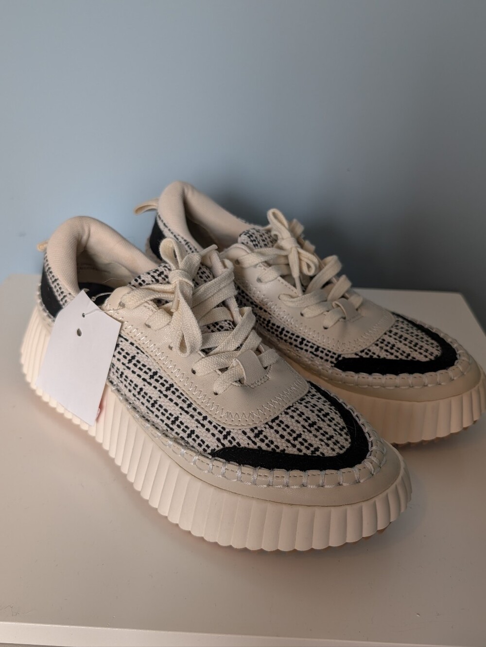 Dolce Vita Cream and Black Platform Sneakers